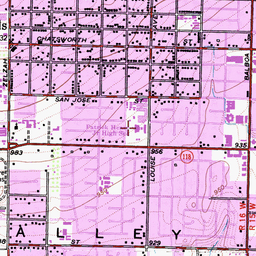 Topographic Map of Patrick Henry Middle School, CA