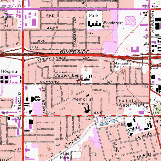 Topographic Map of Patrick Henry Elementary School, CA