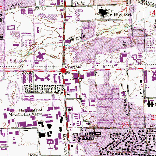 Topographic Map of Clark County Library, NV