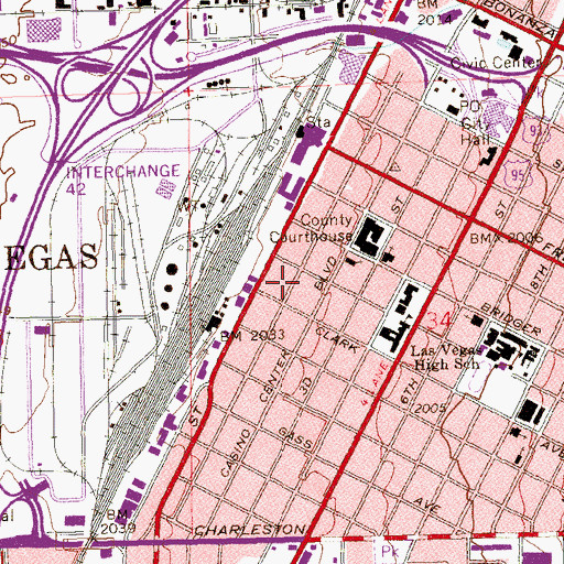 Topographic Map of Clark County Parking Garage, NV