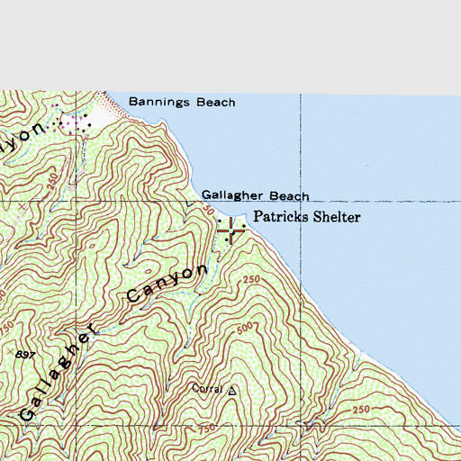 Topographic Map of Patricks Shelter, CA