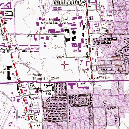 Topographic Map of Eugene R Warner Residential Life Building, NV