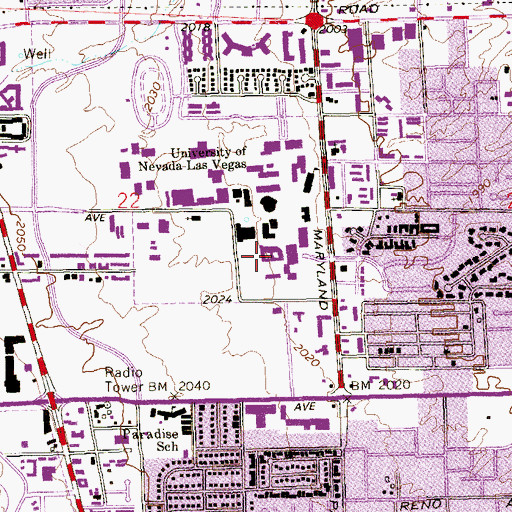 Topographic Map of Frank and Estella Beam Hall, NV