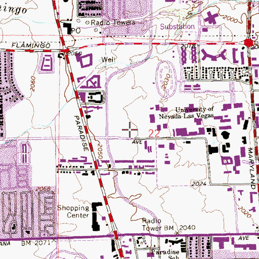 Topographic Map of Frank and Vicki Fertitta Tennis Complex, NV