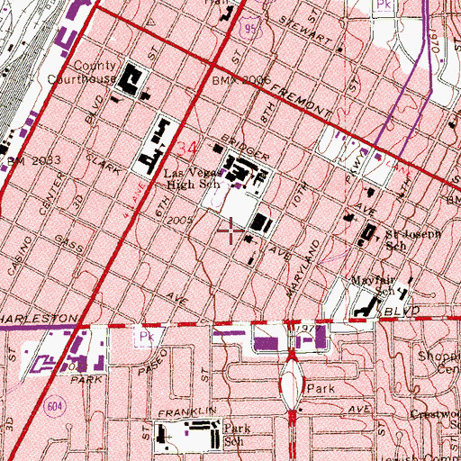 Topographic Map of Las Vegas Branch Genealogical Library, NV