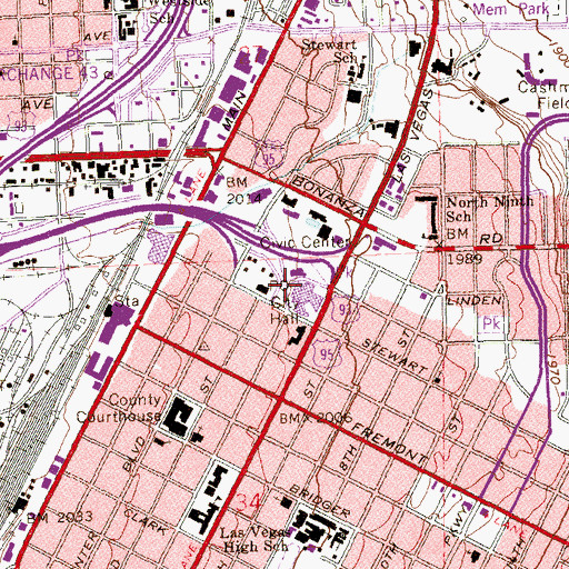Topographic Map of Las Vegas City Hall, NV