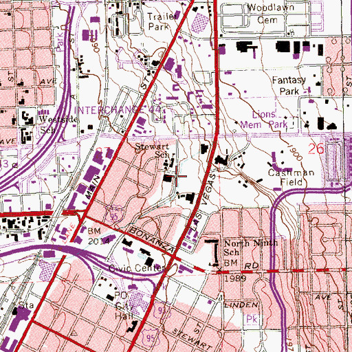 Topographic Map of Las Vegas Library, NV