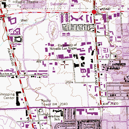 Topographic Map of Lied Library, NV