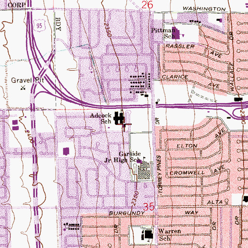 Topographic Map of Adcock Playground, NV