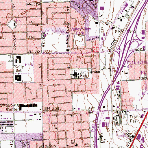 Topographic Map of Carson Playground, NV