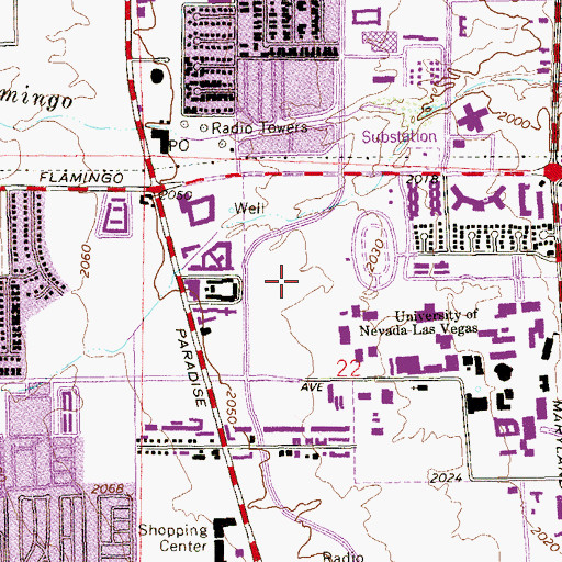Topographic Map of Earl E Wilson Baseball Stadium, NV