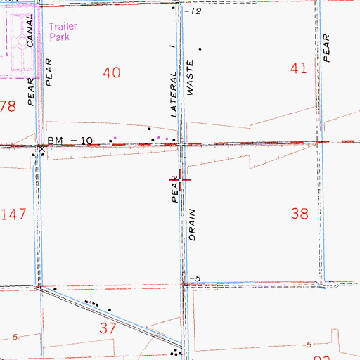 Topographic Map of Pear Drain Waste, CA