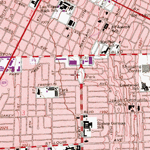 Topographic Map of Huntridge Circle Park, NV