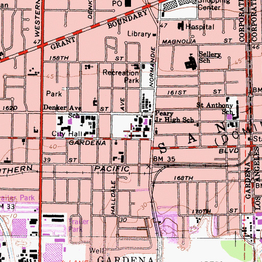 Topographic Map of Peary Middle School, CA