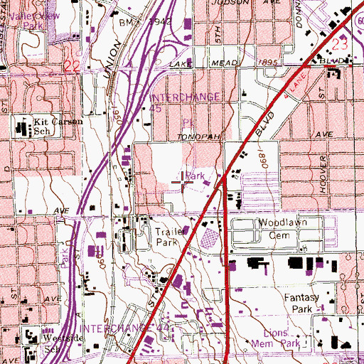Topographic Map of Richard Walpole Senior Citizens Park, NV