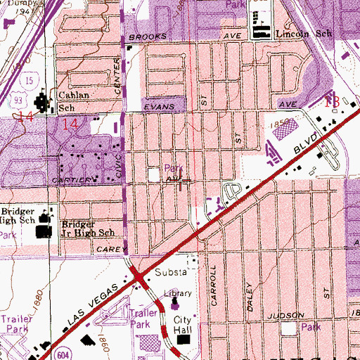 Topographic Map of Rotary Tot Lot, NV