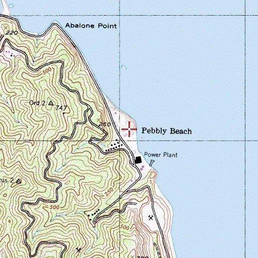 Topographic Map of Pebbly Beach, CA