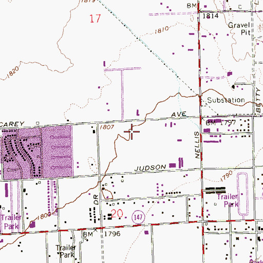 Topographic Map of Sunrise Post Office, NV