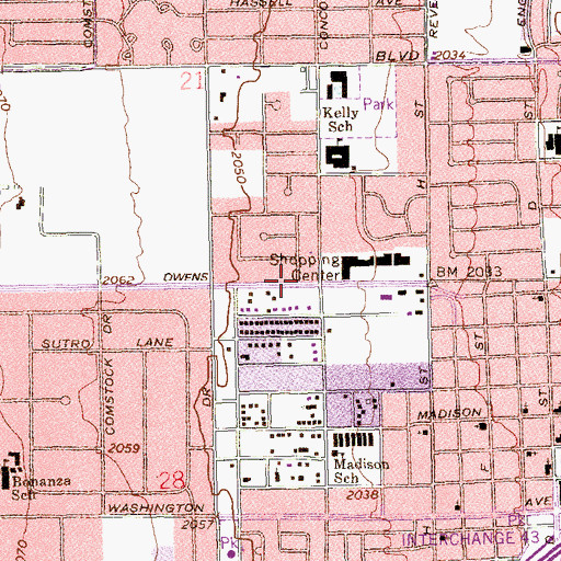 Topographic Map of Bethany Baptist Preschool and Day Care Center, NV