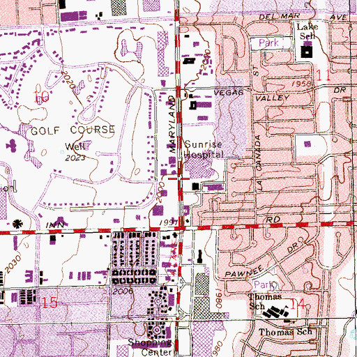Topographic Map of Columbia Sunrise Hospital Womens Pavilion, NV