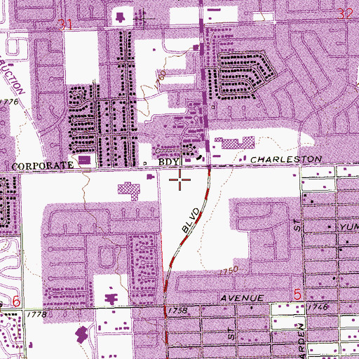 Topographic Map of Charleston Square Two Shopping Center, NV