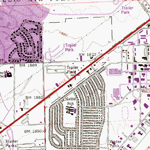 Topographic Map of Nellis Baptist Church, NV