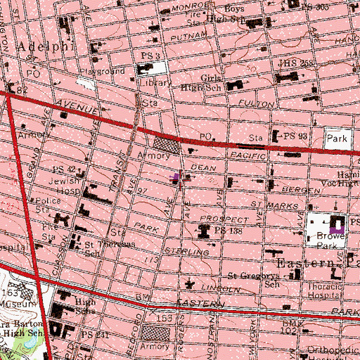 Topographic Map of Bedford Theatre (historical), NY