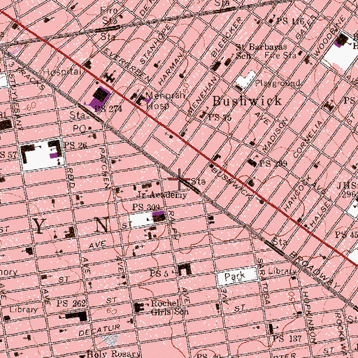 Topographic Map of Pilgrim Baptist Church, NY