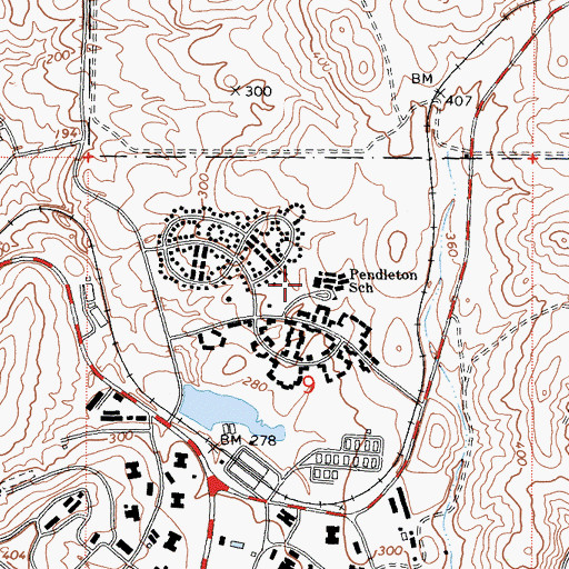 Topographic Map of Mary Fay Pendleton Elementary School, CA