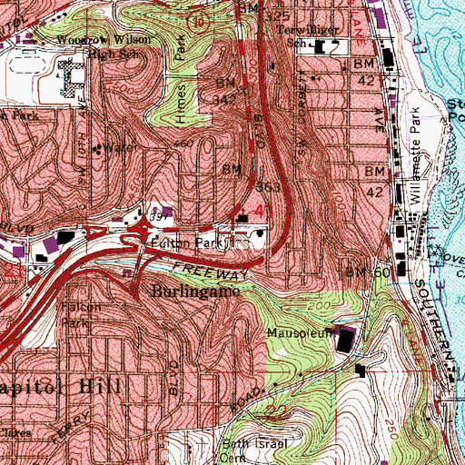 Topographic Map of Burlingame Baptist Church, OR