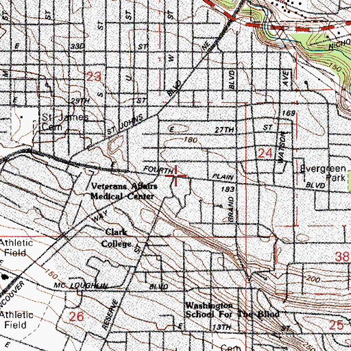 Topographic Map of Calvary Baptist Church, WA