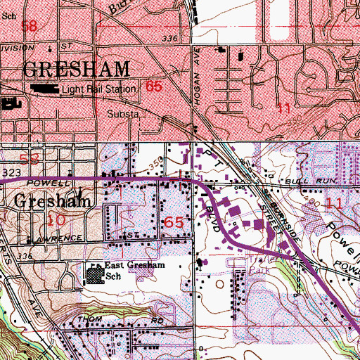 Topographic Map of Calvary Gresham Church, OR