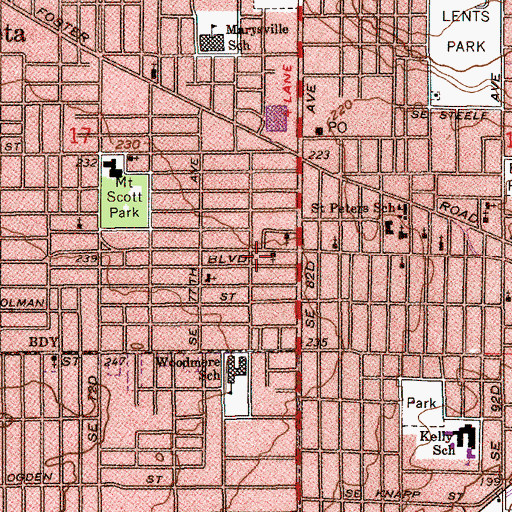 Topographic Map of Calvary Lutheran Church, OR