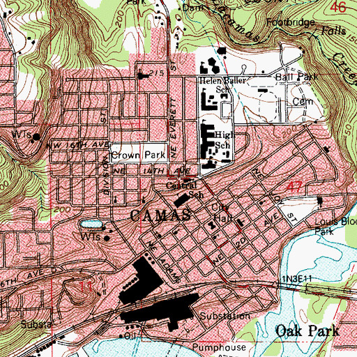Topographic Map of Camas United Methodist Church, WA