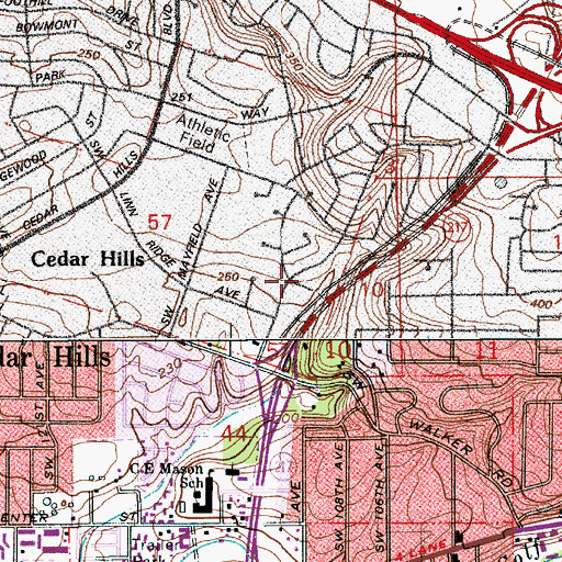 Topographic Map of Cedar Hills Baptist Church, OR