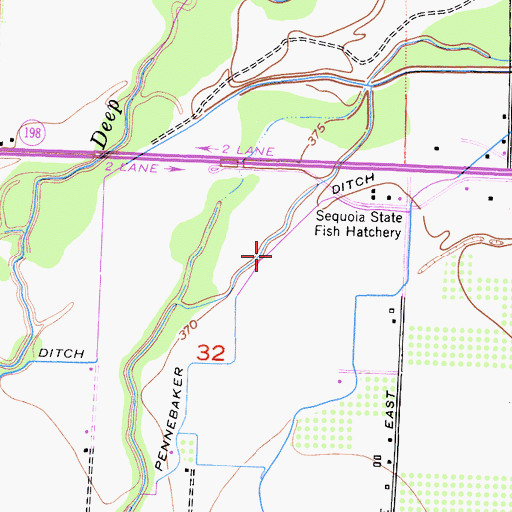 Topographic Map of Pennebaker Ditch, CA
