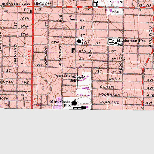 Topographic Map of Aurelia Pennekamp Elementary School, CA