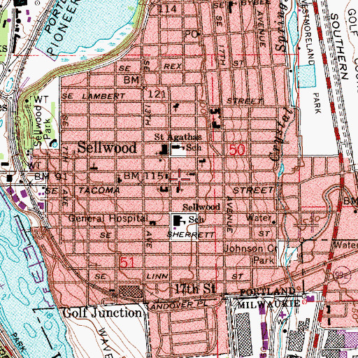 Topographic Map of Church in Portland, OR