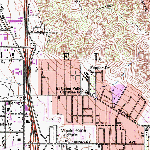 Topographic Map of Pepper Drive Elementary School, CA