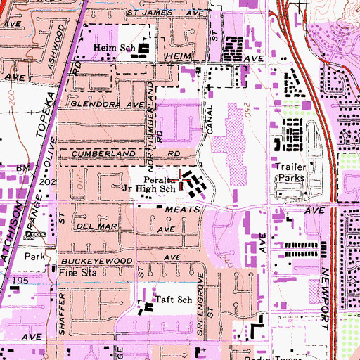Topographic Map of Peralta Junior High School, CA