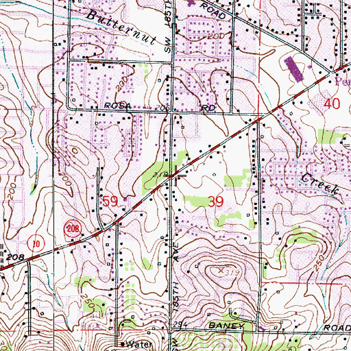 Topographic Map of First Baptist Church of Aloha, OR