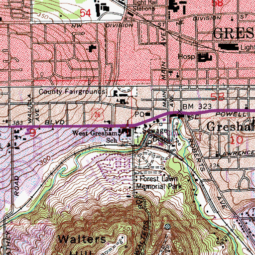 Topographic Map of First Baptist Church of Gresham, OR