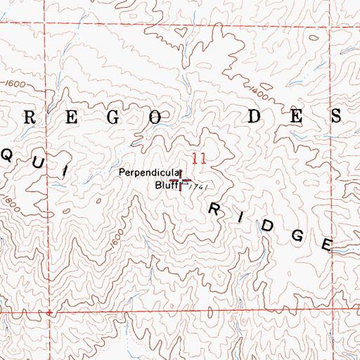 Topographic Map of Perpendicular Bluff, CA
