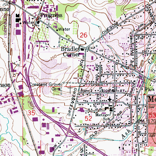 Topographic Map of Gethsemane Evangelical Lutheran Church, OR