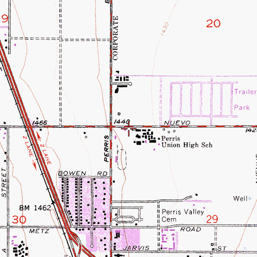 Topographic Map of Perris High School, CA