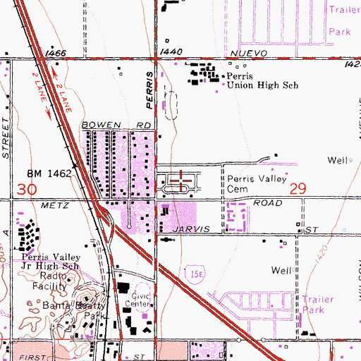 Topographic Map of Perris Valley Cemetery, CA