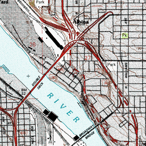 Topographic Map of Albinia-Mississippi Max Station, OR