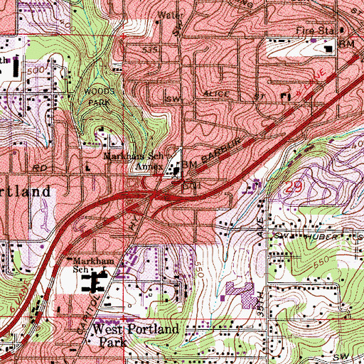 Topographic Map of TriMet Barbur Boulevard Transit Center, OR