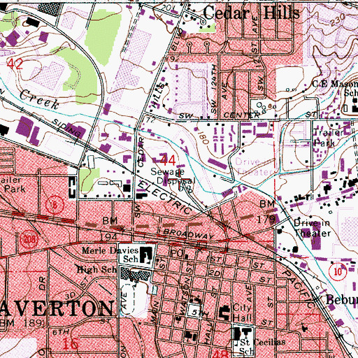 Topographic Map of Beaverton Central Max Station, OR