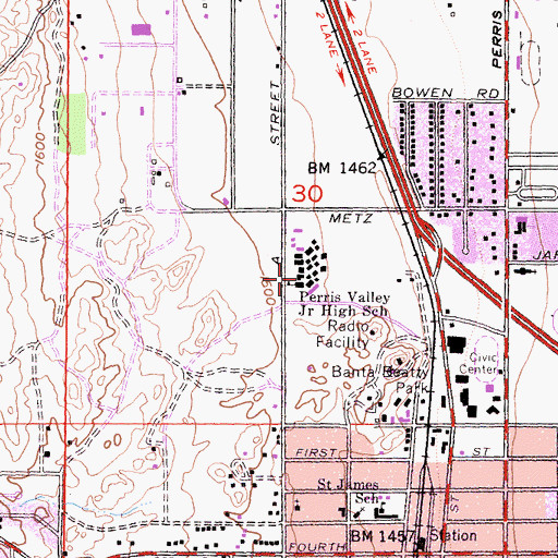 Topographic Map of Perris Junior High School, CA